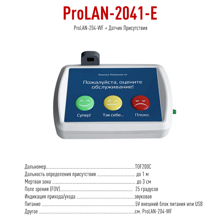 ProLAN 2041-E. Пульт оценки обслуживания, кнопка лояльности, кнопка качества, датчик присутствия