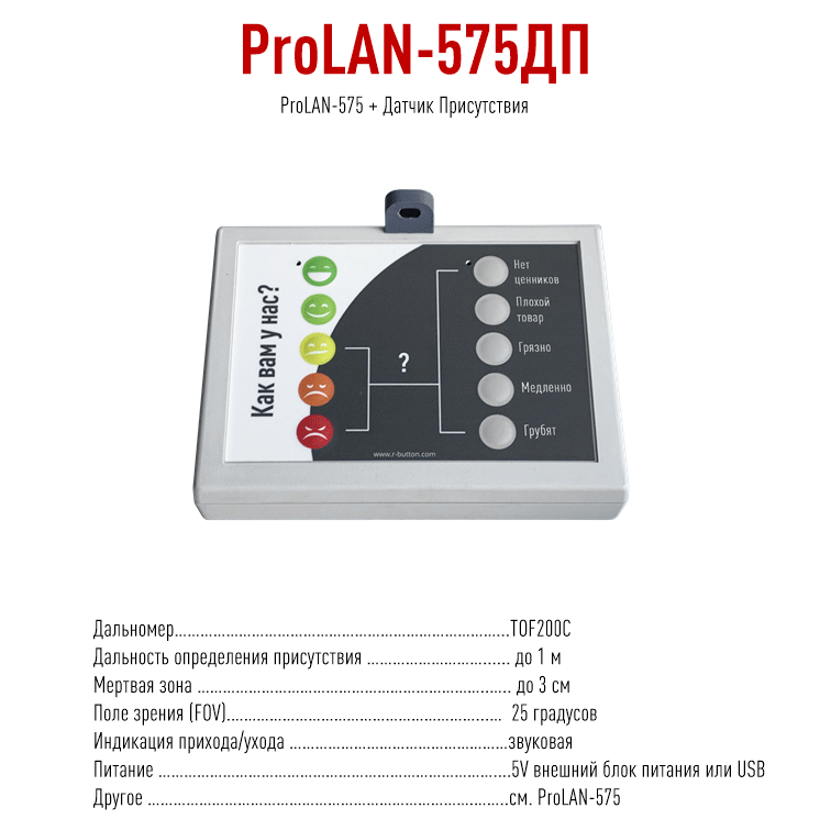 ProLAN 575ДП. Пульт оценки обслуживания, кнопка лояльности, кнопка качества, датчик присутствия
